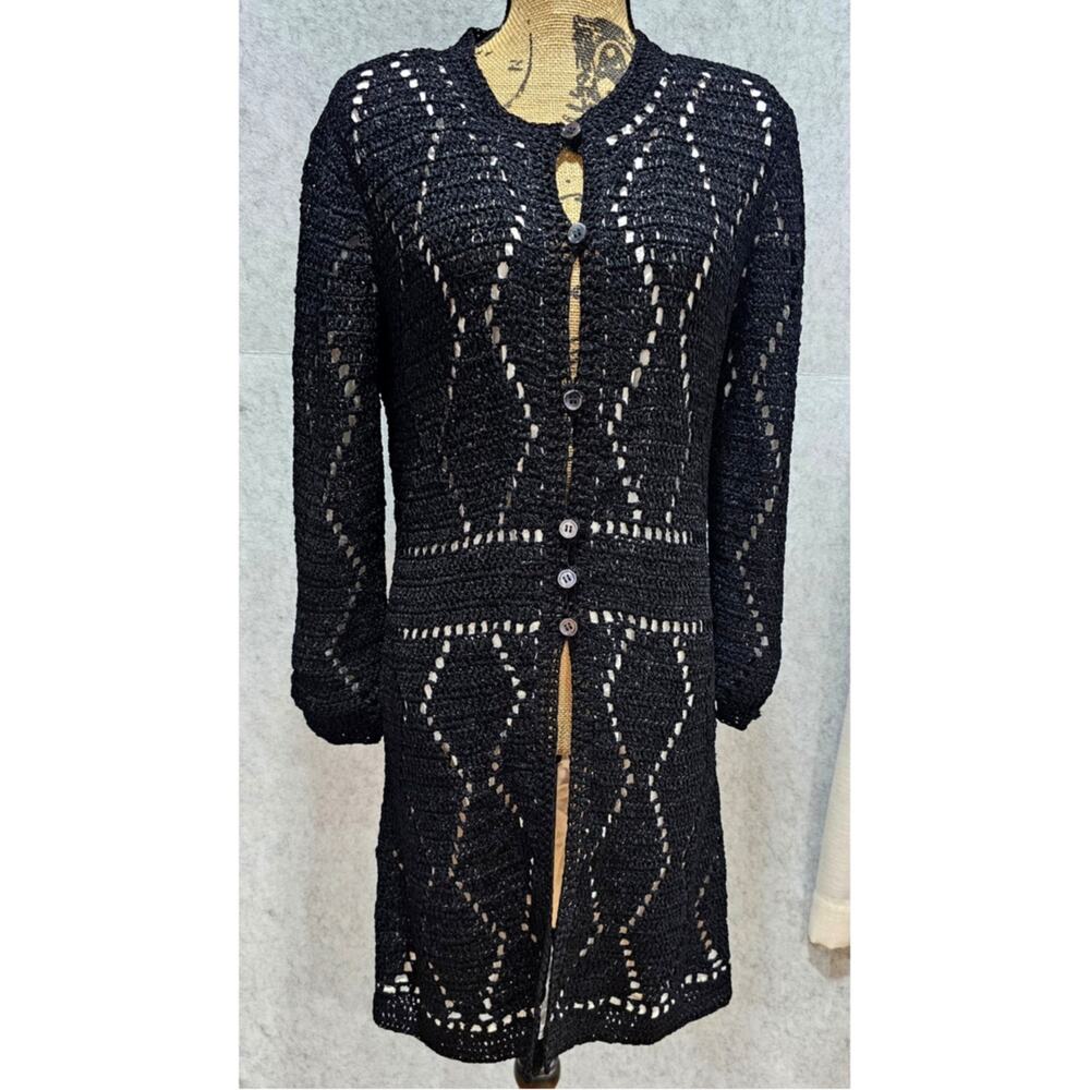 Doncaster Collection Viscose/Silk Crochet Cardigan Sweater Coat, Sz M, NEW, NWT